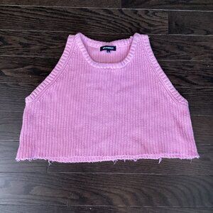 Pink Cropped Sleeveless Sweater - Medium